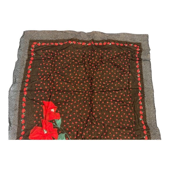 Vintage Betmar Italy Rayon Scarf Red Floral Poppy Black Polka Dot 28x30 Wrap - Picture 3 of 7